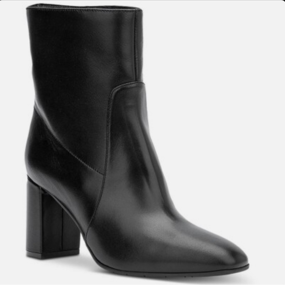 Aquatalia Luzio Leather Block-Heel Ankle Boots Black 8.5